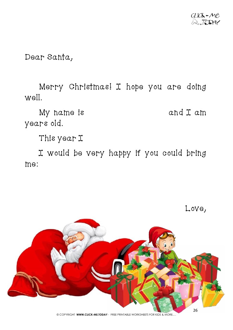 Funny text Letter to Santa template with sleeping Santa Claus 26